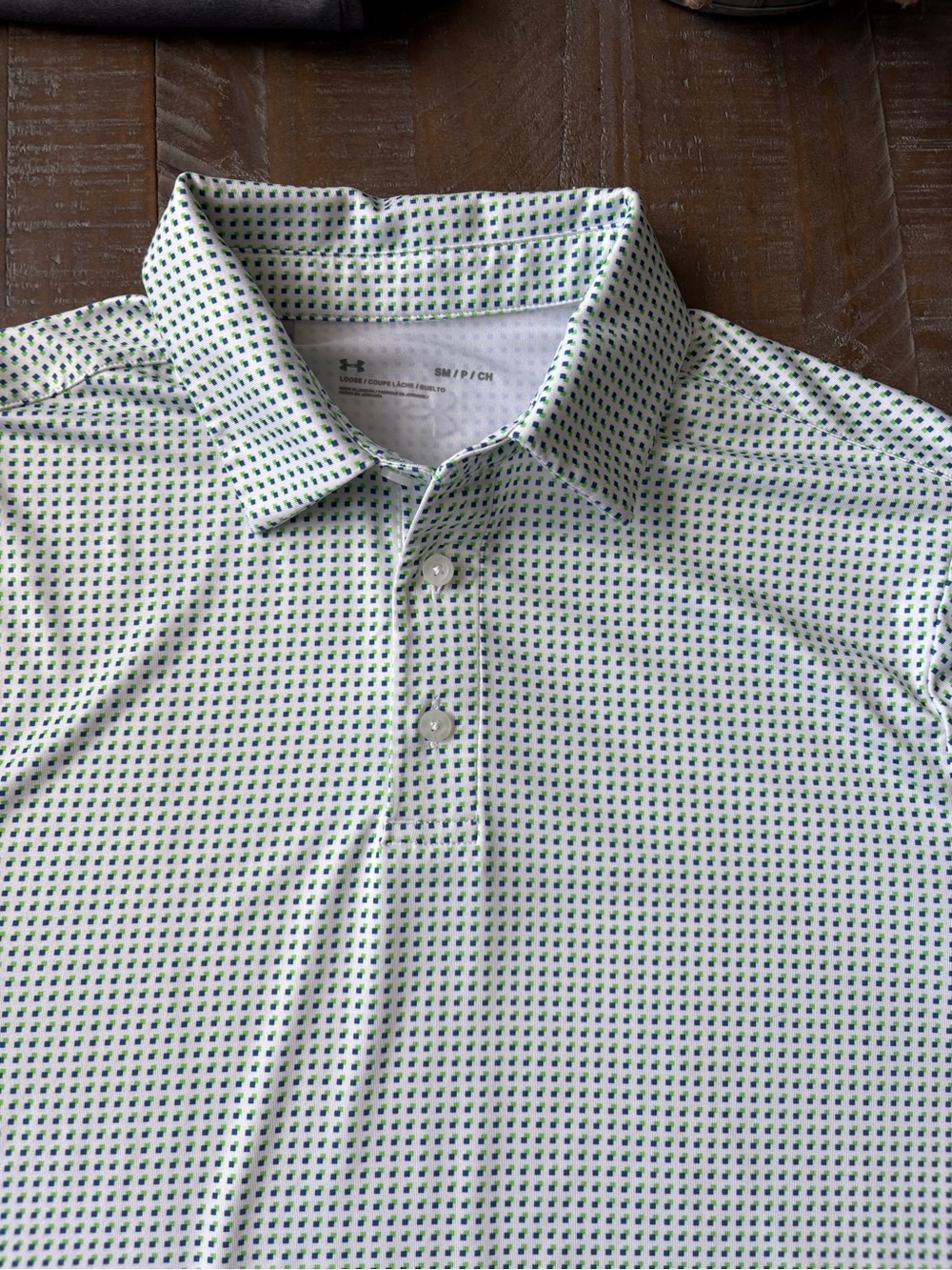 Under Armour White Polo with Green Micro Pattern
